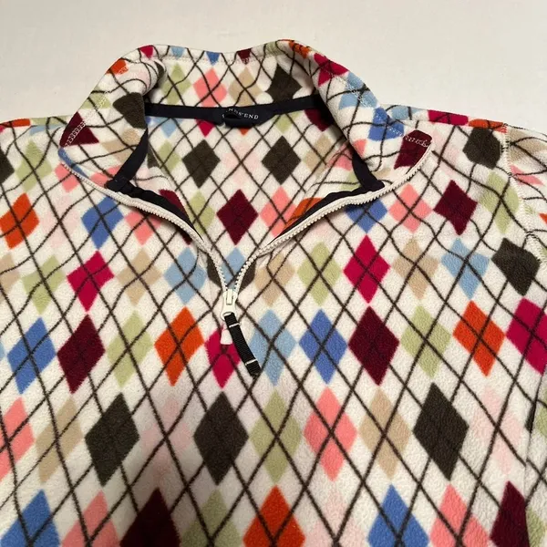 Lands' End Womens Multicolor Argyle Fleece‎ Quarter Zip Pullover Size Small - Image 3