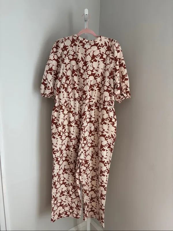 Universal Threads Cream and Brown Floral Romper Puff Sleeve Cottage Women’s SZ XL - Image 6