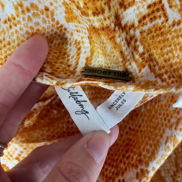 Billabong x Sincerely Jules Orange Snakeskin Cowl Neck Open Back Mini‎ Dress M - Image 3