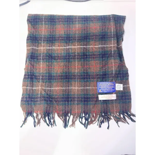 Pendleton Scarf Vintage‎ Made in USA Brown Tartan Plaid 100% Virgin Wool Unisex - Image 2