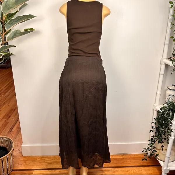 Zara Mixed Pareo Tank Dress Sz M Brown Skirt Overlay Faux Wrap - Image 8