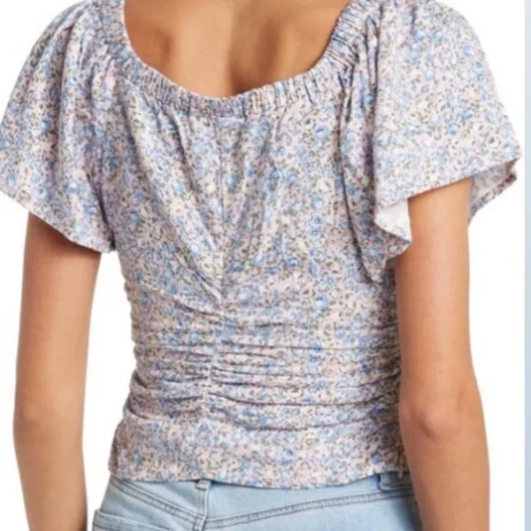Revolve ASTR the Label Flutter Sleeve Pink and Blue Floral Wrap Blouse women’s medium - Image 3