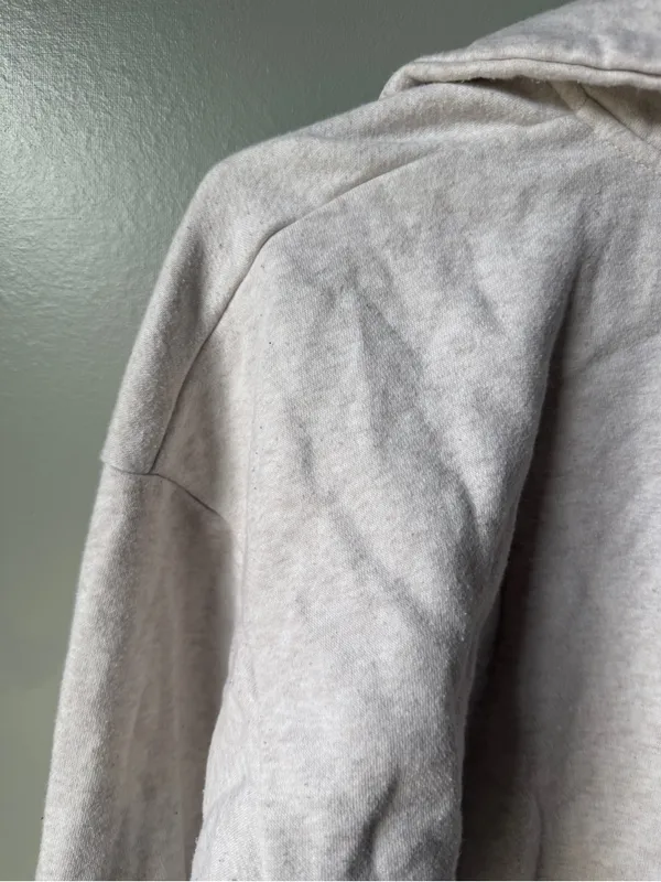Cropped Quarter Zip Sweatshirt Small Oatmeal Heather Fleece Casual Athleisure - Image 5