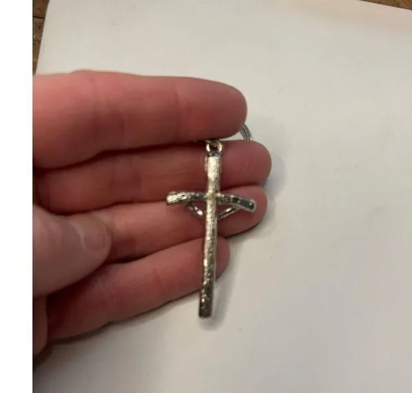 Silver-Tone Crucifix Keychain With Religious Jesus Cross Pendant - Image 6