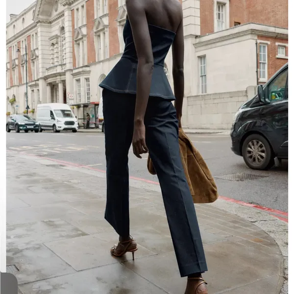 Zara NWT blue denim jeans style dark denim pants - Image 7