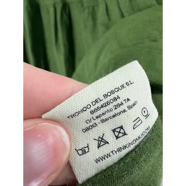 Thinking Mu‎ Fresia Dress Women's L Green Hemp Tencel Tiered Midi Lagenlook Boho - Image 5