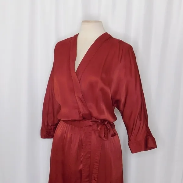 SCOTCH & SODA Maison Scotch Red Satin Wrap Dress Solid Party Cocktails Medium - Image 5