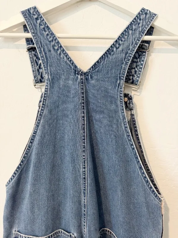 Gap Vintage Overalls Size Small Blue Rigid Denim Relaxed Straight Leg Distressed - Image 10
