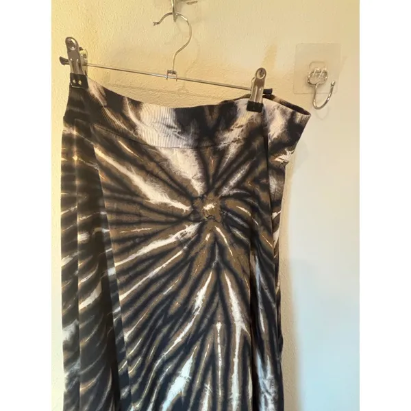Tryst by Mathey Tie Dye Maxi Skirt XL Black Brown Cream Ribbed Waist Boho Spiral - Image 2
