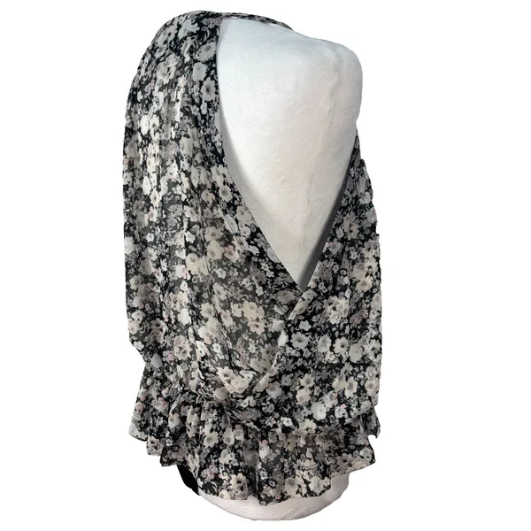 Express Floral Print Chiffon‎ Sleeveless Wrap Top Bodysuit Sz M Coquette Y2K - Image 4