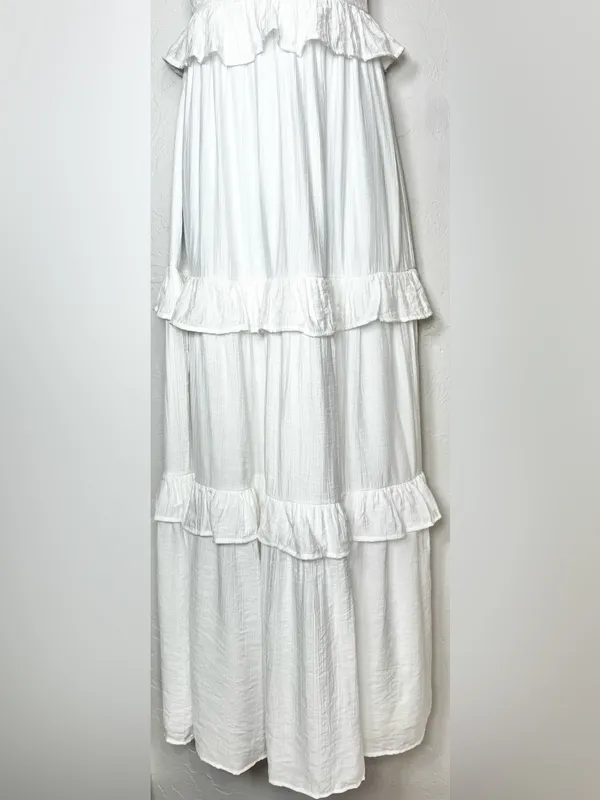 Beivy Off-Shoulder White Ruffle Maxi Dress Size Medium - Image 9