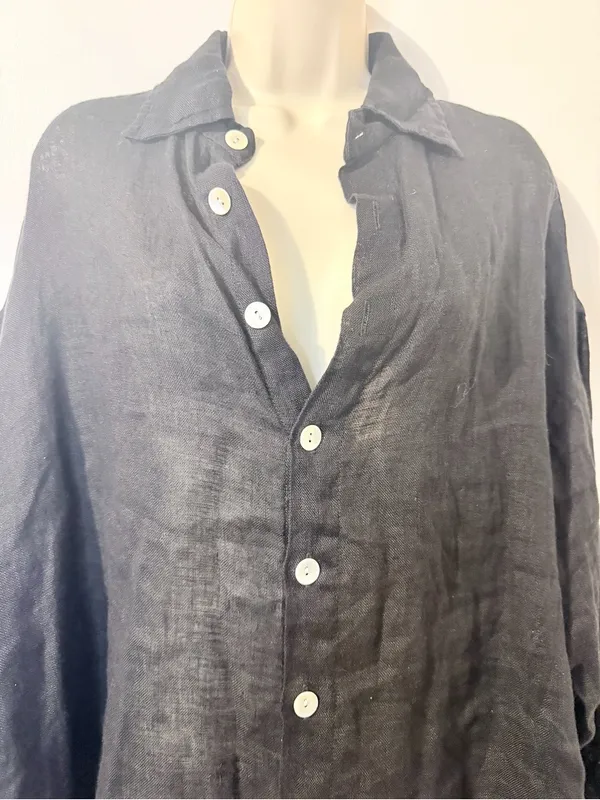 Vitamin A Eco Linen Oversized Collared Long Sleeve Shirt Black Women's Size S - Image 11