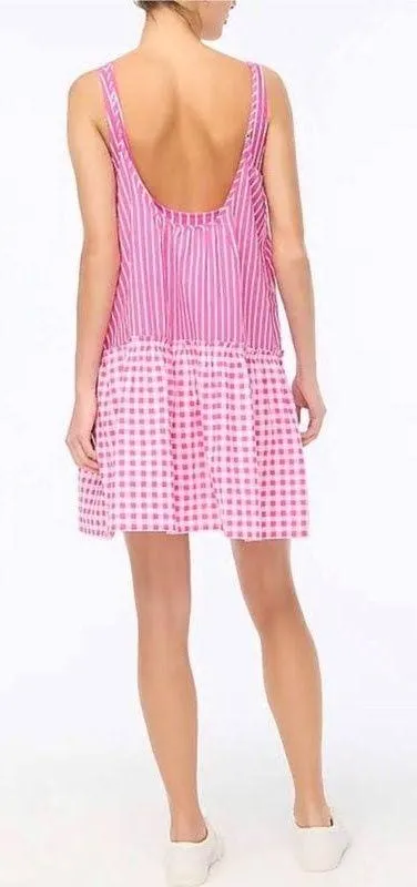 NWT J. Crew Bright Pink Gingham and Stripes Cover Up Summer Dress - Size Small - Image 2