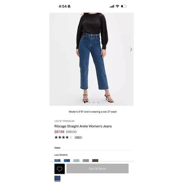 Levis Premium Ribcage Straight Ankle Jeans Blue W29 L27 High Rise Button Fly - Image 4