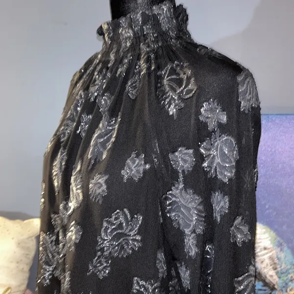 Size 4 Black Metallic High Neck Blouse - Image 7
