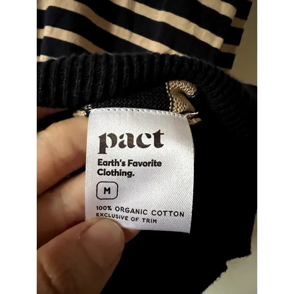 Pact Classic Fine Knit Collared Striped Mini Sweater Dress Size M Blue Beige - Image 5