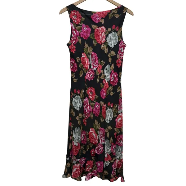 Vtg Maggie London Silk Floral Dress 10 Pink Black Whimsigoth‎ 90s Y2K Cowl Neck - Image 2