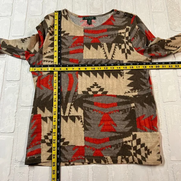 Lauren Ralph Lauren Top Womens XL‎ Southwestern Aztec Navajo Long Sleeve Buttons - Image 2