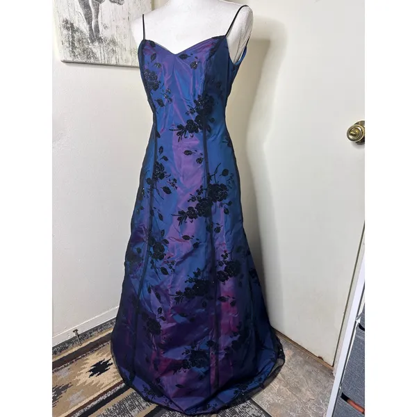 VTG Steppin' Out Blue Purple Iridescent Prom Dress Gown Whimsigoth Fairy 90s Y2K - Image 2