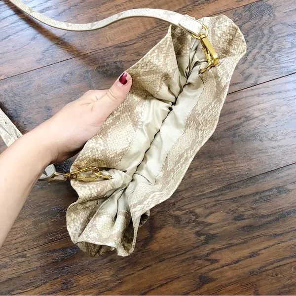 Anthropologie • Jory Clutch purse crossbody bag ruffle python snakeskin beige - Image 5
