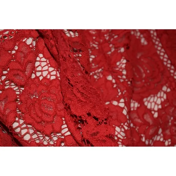 Lace Dress Women Small Red Excellent Flutter Sleeve Tiered Ruffle Mini - Image 6