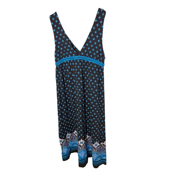Lucky Brand Brown Turquoise Geometric‎ Floral Empire Waist Midi Dress M - Image 5