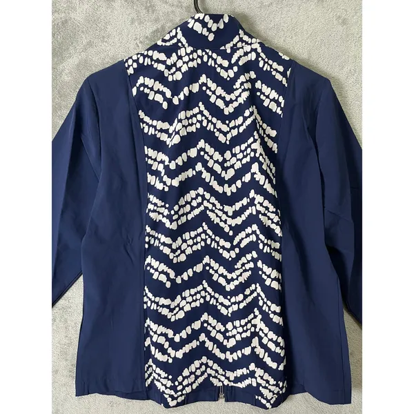 Chicos Zenergy Neema Print Blocked Jacket Midnight Navy Athleisure Size 1 8/10 M - Image 7