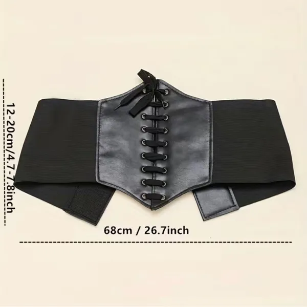 Vintage Style Lace Up Faux Leather Elastic Girdle Black Casual Wide Waistband‎ - Image 8
