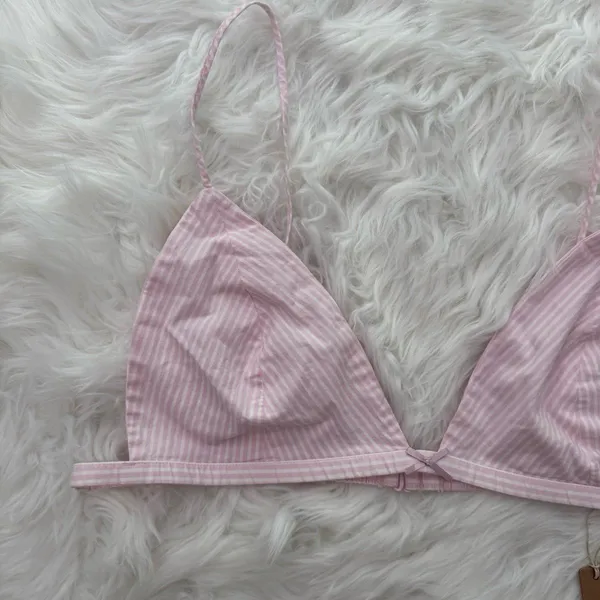 Skims Cotton Poplin Triangle Bralette Cherry Blossom Stripe XL - Image 4