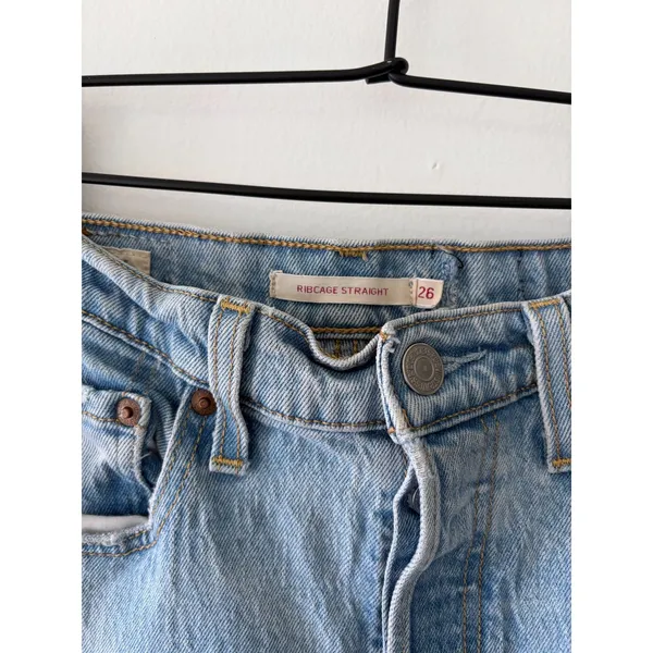LEVI'S Ribcage Straight Distressed Light Wash High Rise Ankle Jeans Womens 26 - Image 4