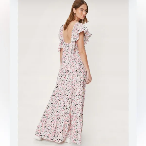 NWT Nasty Gal Collection‎ Floral Frill Shoulder Smock maxi dress sz 2 - Image 2