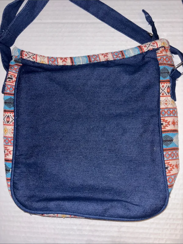 Canyon Sky Blue Denim Bag With Southwestern Embroidery Along Edges Multicolored - Image 3
