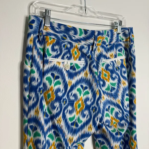 Peter Millar Wicking Pants 6 Cropped Golf Cotton Blend Blue White Coastal‎ Prep - Image 6