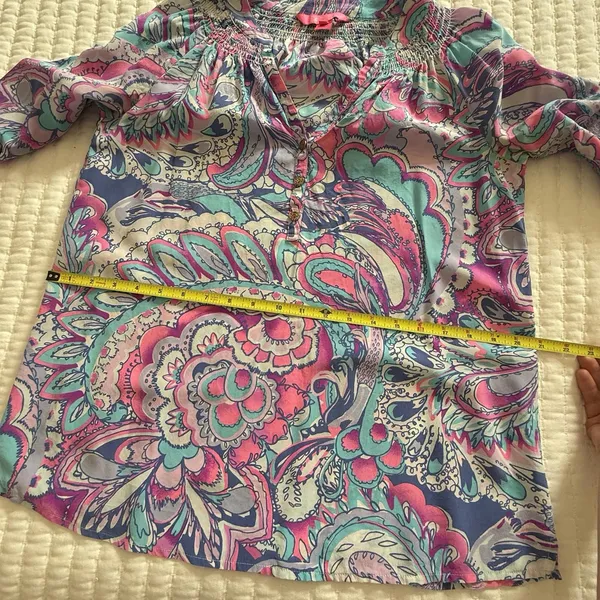 Lilly Pulitzer Elsa Silk Blouse Top Blue Pink Purple Multi Color Sz S Small - Image 5