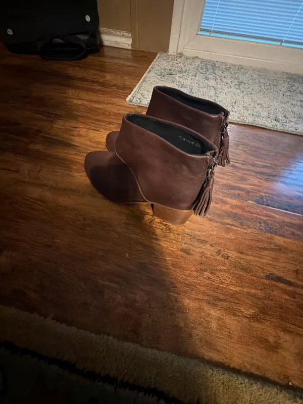 TOMS Carpe Diem Brown Leather Ankle Booties with Tassel Back Zipper - Image 3