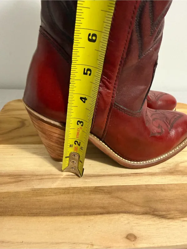 Capezio Vintage Women's Embroidered Red Stack Heel Leather Boot Size 5 #267022 - Image 9