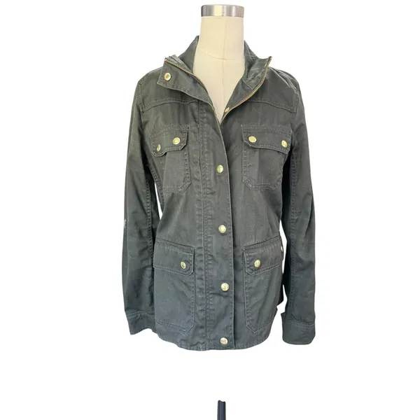 JCrew Moss Green Resin Coated Twill Field Jacket Utility Coat Womens Size Small - Image 4