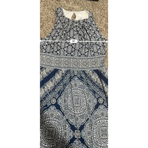 London Times Navy Blue Geometric Medallion Print Sleeveless Maxi Dress Size 8 - Image 6