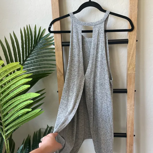 Audrey 3+1 Gray Open Back Tank | Flowy, High Neck, Soft Knit, Casual Layer - Image 5