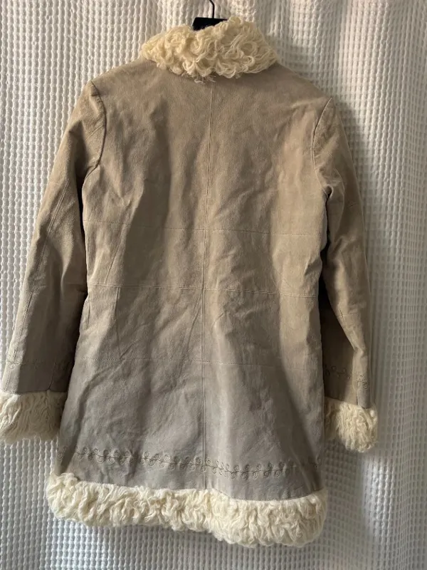 Wet Seal y2k penny lane tan suede fur-trimmed women's retro coat large [READ] - Image 4