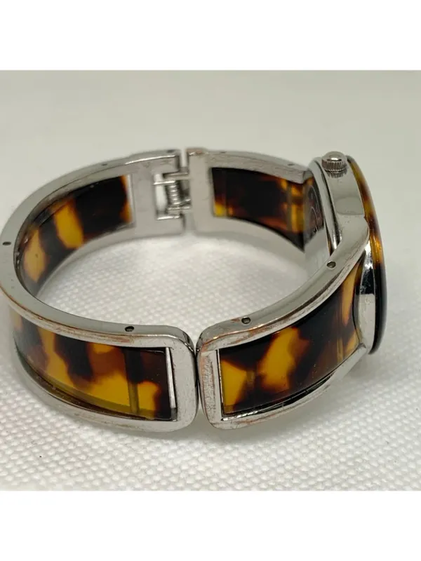 Narmi silver tone Tortoise shell cuff bracelet watch mop dial 28mm 6.5” running - Image 5
