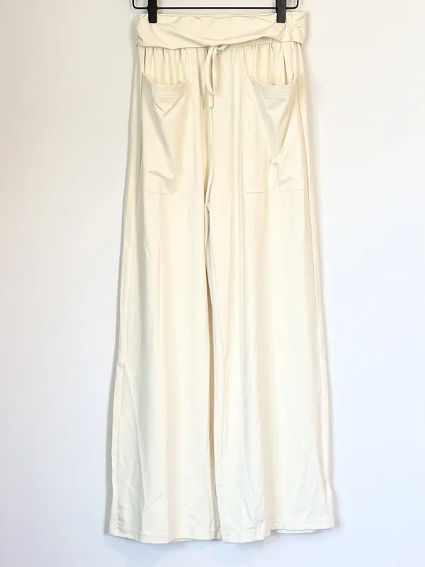 NWT Cupshe Light Yellow Wide Leg Jersey Pants - Size: Small - Image 2
