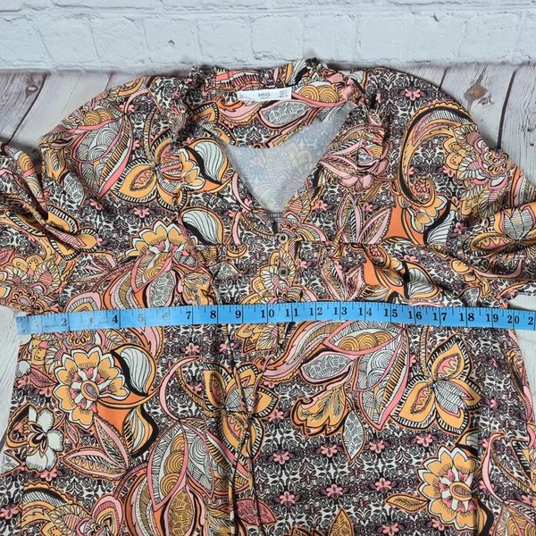 MNG Casual Dress‎ Women's Small Orange Pink Paisley Print Long Sleeve Mini 4 - Image 4