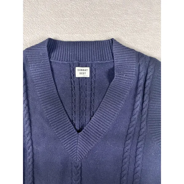 Sunday Best Aritzia Winston Sweater Vest Womens S Navy Cable Knit Wool Preppy - Image 2