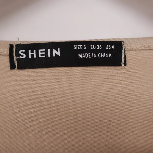 SHEIN Beige Twisted Front Long Sleeve Crop Top Sweetheart Neck Slim Fit Small - Image 2