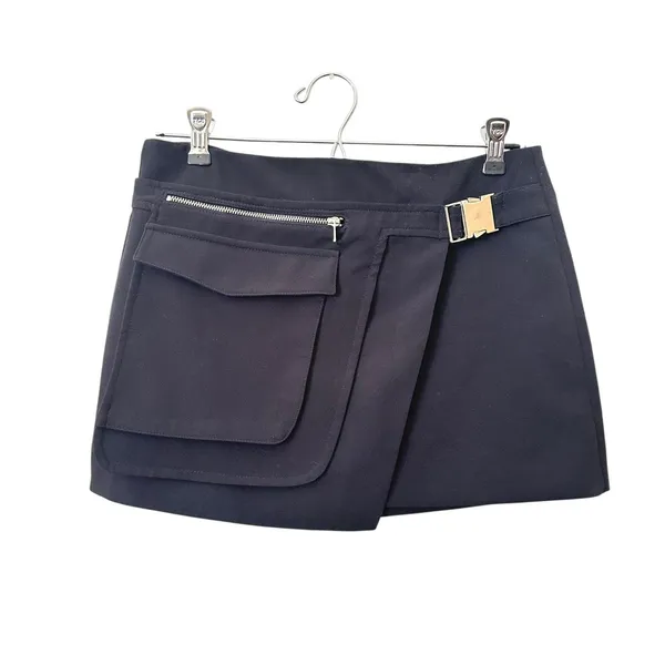 ZARA Faux Wrap Buckle Mini‎ Skirt Black Small - Image 2