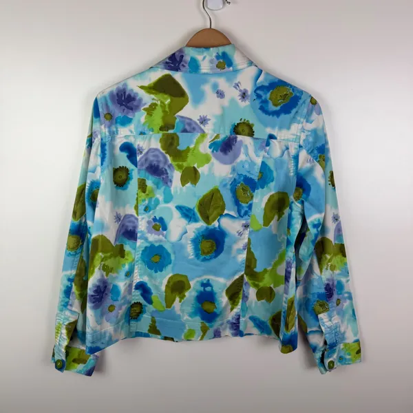 Coldwater‎ Creek Watercolor Floral Jacket Medium Artsy Button Up Colorful Bright - Image 4