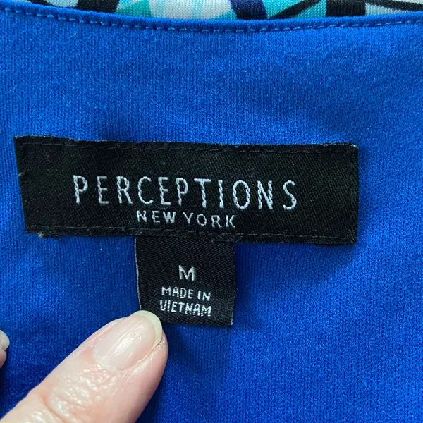 Perceptions Vibrant Blue Patterned Midi Dress Size Medium - Image 4