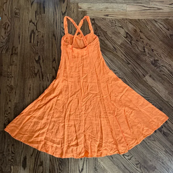 120% Lino Orange Sleeveless Maxi Dress 100% Linen Flax A-Linen Large Sweetheart - Image 2