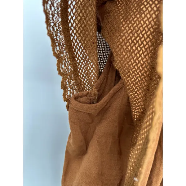 Old Navy XL Boho Peasant Top Brown‎ Lace Crochet Short Sleeve Cotton Blouse - Image 4